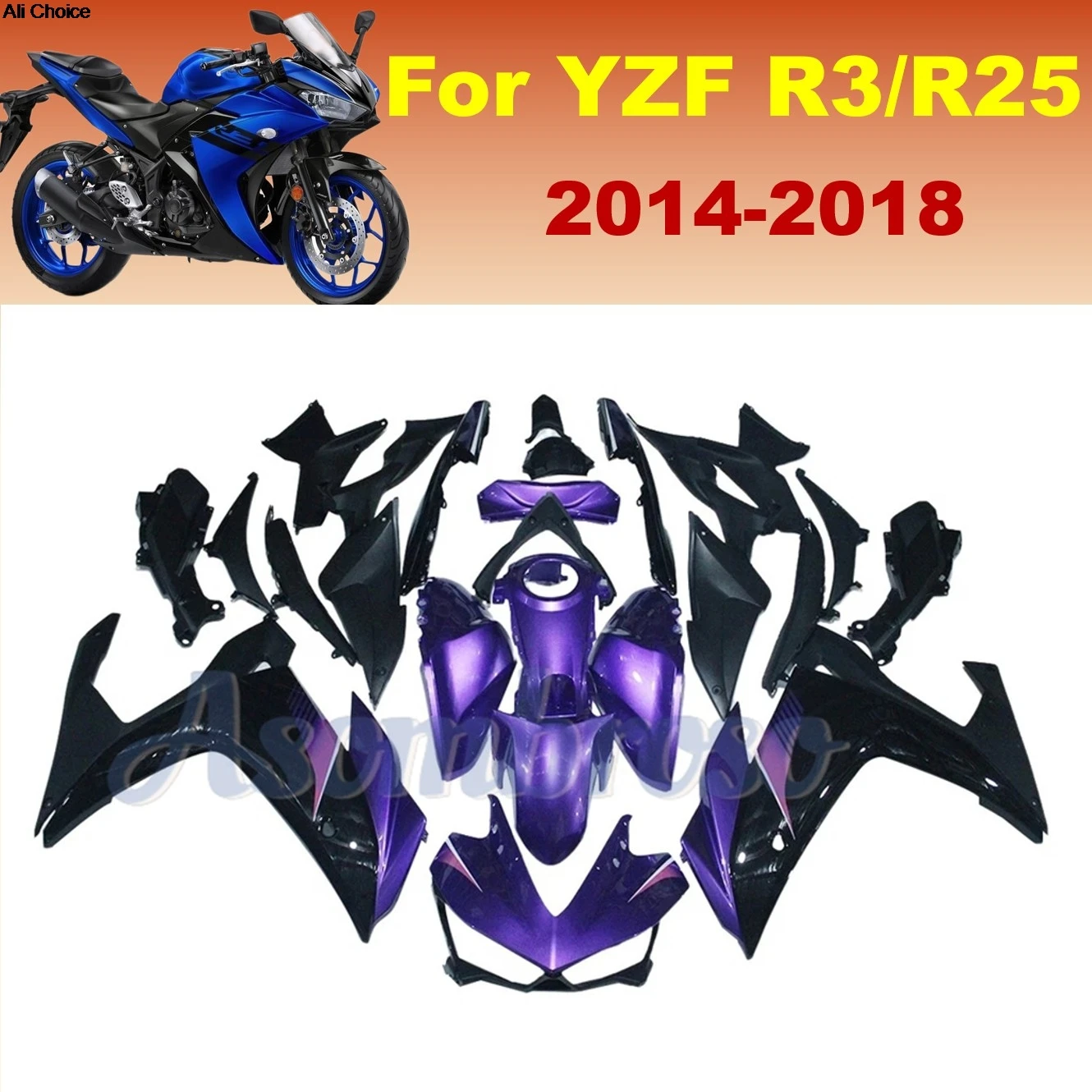 Premium ABS Fairing Kit For Yamaha YZF R3 2014-2018 YZF-R25 2015-2017 Injection | Street Use | Purple & Black
Premium ABS Fairing Kit For Yamaha YZF R3 2014-2018 YZF-R25 2015-2017 Injection | Street Use | Purple & Black