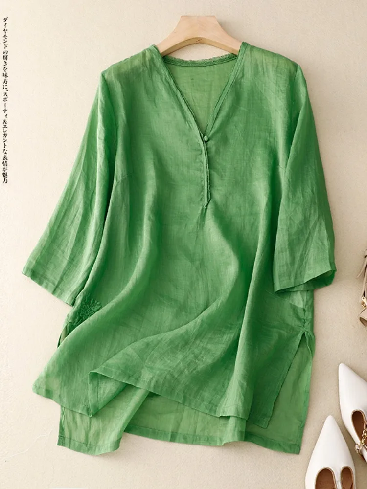 Повседневный свободный женский хлопково-льняной топ с вышивкой и v-образным вырезом, повседневный тонкий топ с разрезом для женщин, летняя мода
Повседневный свободный женский хлопково-льняной топ с вышивкой и v-образным вырезом, повседневный тонкий топ с разрезом для женщин, летняя мода