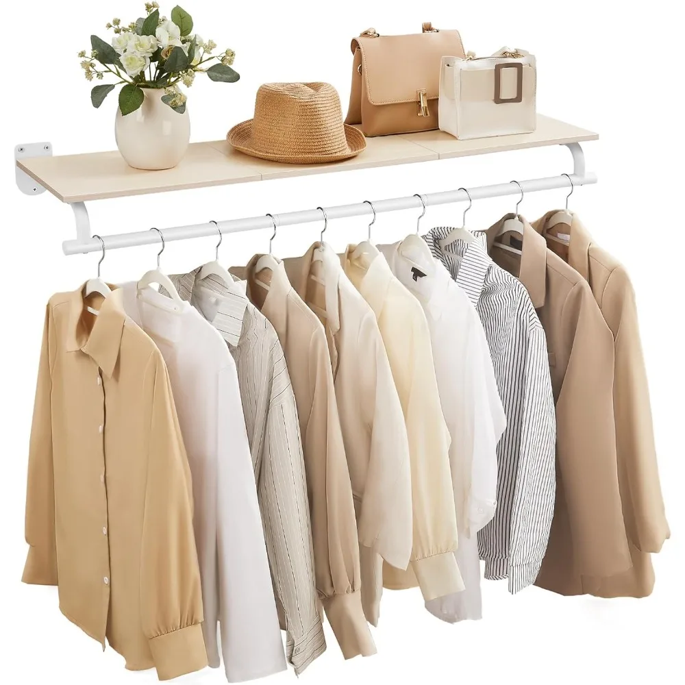 Clothes Rack with Top Shelf, Wall Mounted Clothing Rack, with Hanging Rod, Loads up to 77 lb, 11 x 42.9 x 5.2 Inches
Clothes Rack with Top Shelf, Wall Mounted Clothing Rack, with Hanging Rod, Loads up to 77 lb, 11 x 42.9 x 5.2 Inches