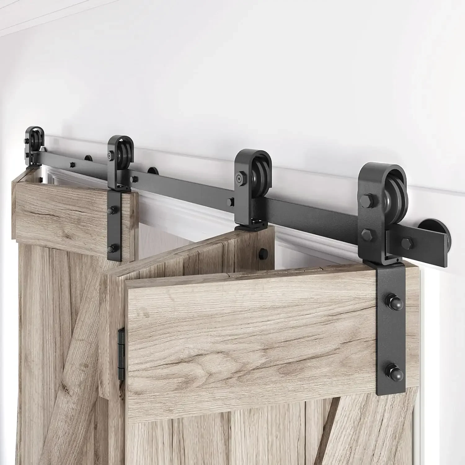 64" Bifold Sliding Barn Door Hardware Track Kit,Side Mounted Black Roller,Smoothly and Quietly,Assembly Easy,Fit Four 15"
64" Bifold Sliding Barn Door Hardware Track Kit,Side Mounted Black Roller,Smoothly and Quietly,Assembly Easy,Fit Four 15"