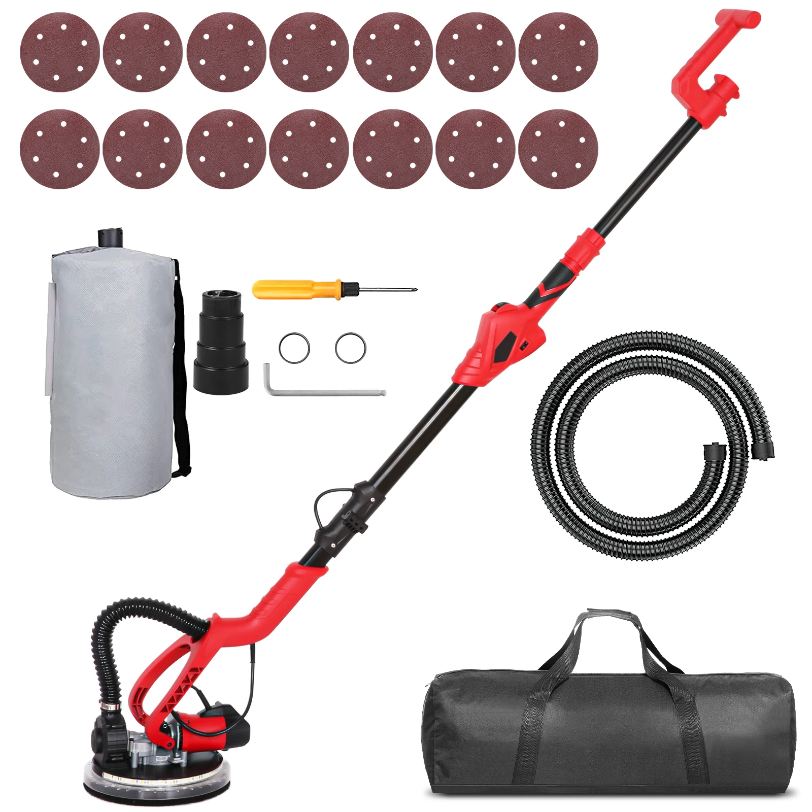 Drywall Sander 750W 6A Wall Sander with 14 PCS Sanding Discs 6 Variable Speed 1100-1850RPM Electric Drywall Sander with LED 
Drywall Sander 750W 6A Wall Sander with 14 PCS Sanding Discs 6 Variable Speed 1100-1850RPM Electric Drywall Sander with LED