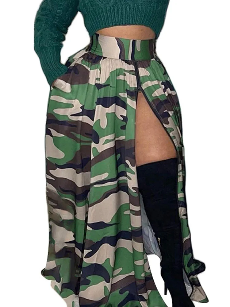 Szkzk Casual And Loose Camouflage Printing Skirts Women Zip Up Street clothes High Waist Green Gray Club Wear Party Long Skirts
Szkzk Casual And Loose Camouflage Printing Skirts Women Zip Up Street clothes High Waist Green Gray Club Wear Party Long Skirts