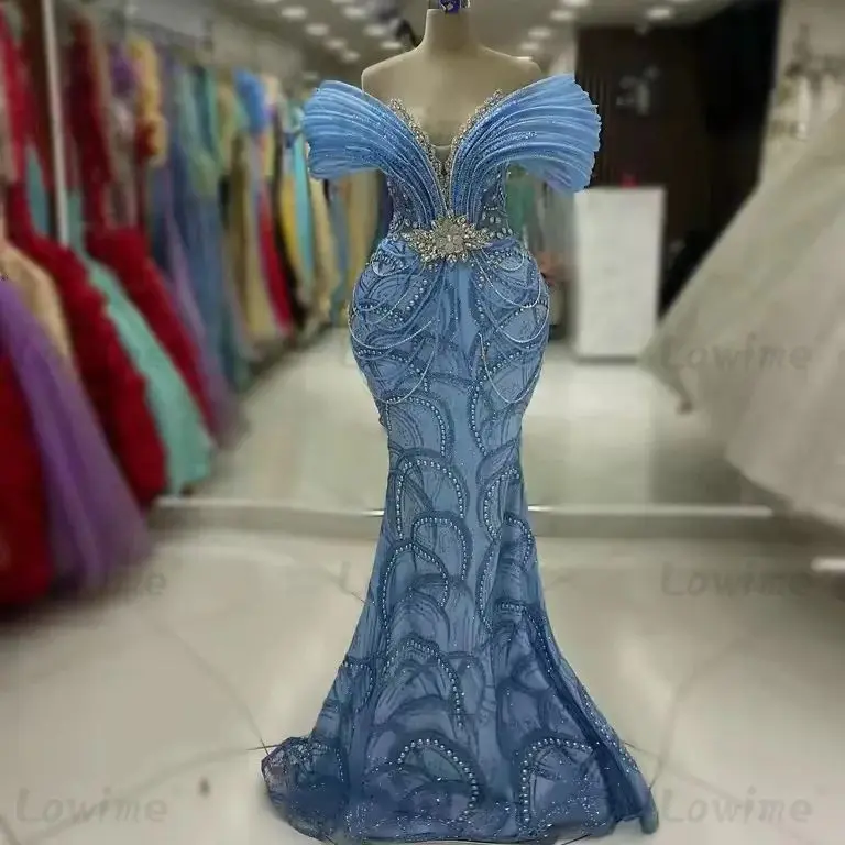  Blue Mermaid Prom Dresses Customized Off Shoulder Arabic Party Dress For Women Gorgeous Crystals Stones Evening Gowns
Blue Mermaid Prom Dresses Customized Off Shoulder Arabic Party Dress For Women Gorgeous Crystals Stones Evening Gowns