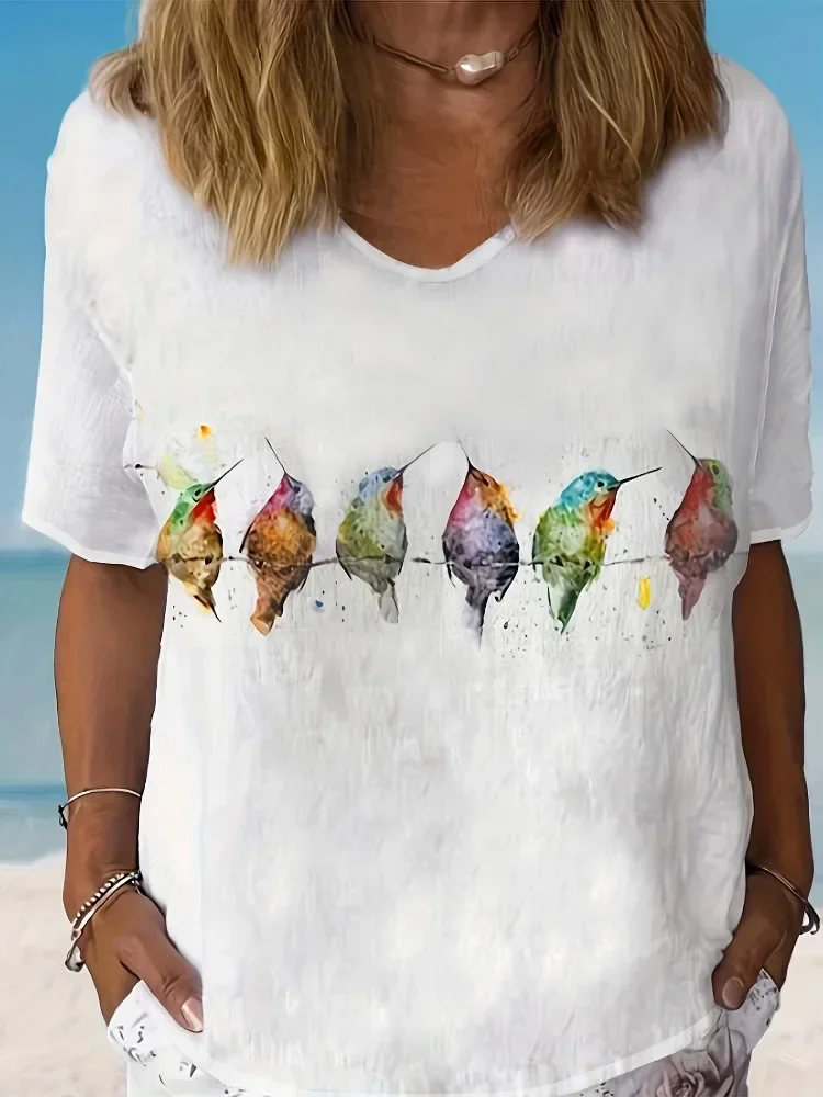Plus Size Women's Bird Print T-shirt Short Sleeved Top Pure White Print Cute Simple Top Fashionable Versatile T-shirt
Plus Size Women's Bird Print T-shirt Short Sleeved Top Pure White Print Cute Simple Top Fashionable Versatile T-shirt