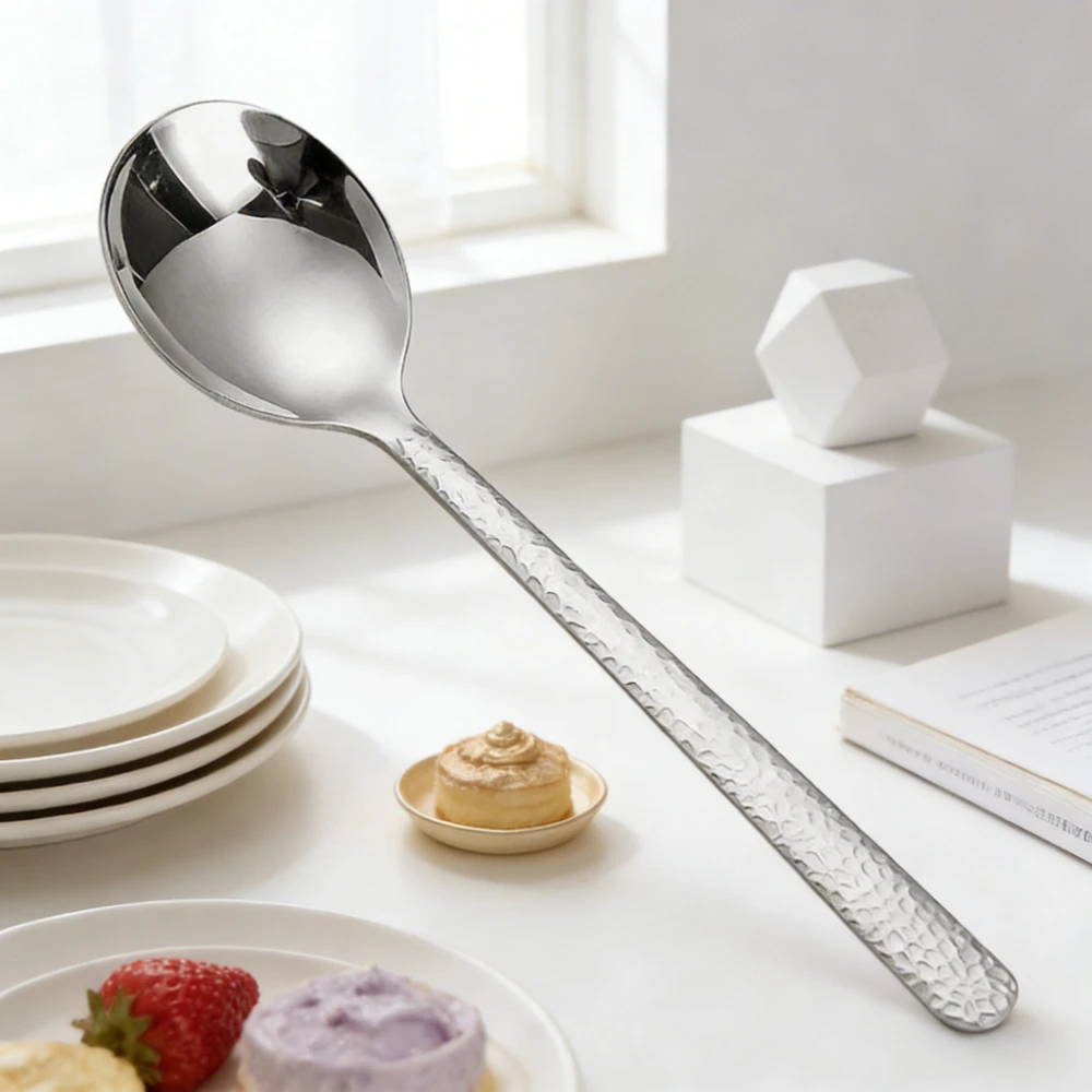 Stainless Steel with Hammer Pattern Spoon Western Restaurant Long Handled Dessert Scoop New Household Round Headed Eating Spoon
Stainless Steel with Hammer Pattern Spoon Western Restaurant Long Handled Dessert Scoop New Household Round Headed Eating Spoon