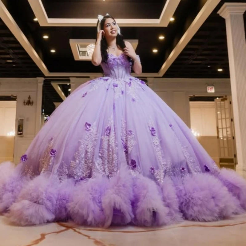 Lavender Shiny Ball Gown Quinceanera Dresses Applique Flower Beading Crystal Bow Tiered Tull Corset Off Shoulder Sweet 16 Dress
Lavender Shiny Ball Gown Quinceanera Dresses Applique Flower Beading Crystal Bow Tiered Tull Corset Off Shoulder Sweet 16 Dress