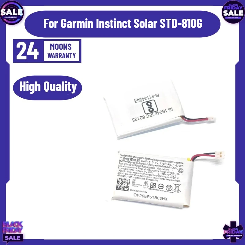 3.8V 178mAh 361-00086-24 Battery for Garmin Instinct Solar STD-810G
3.8V 178mAh 361-00086-24 Battery for Garmin Instinct Solar STD-810G