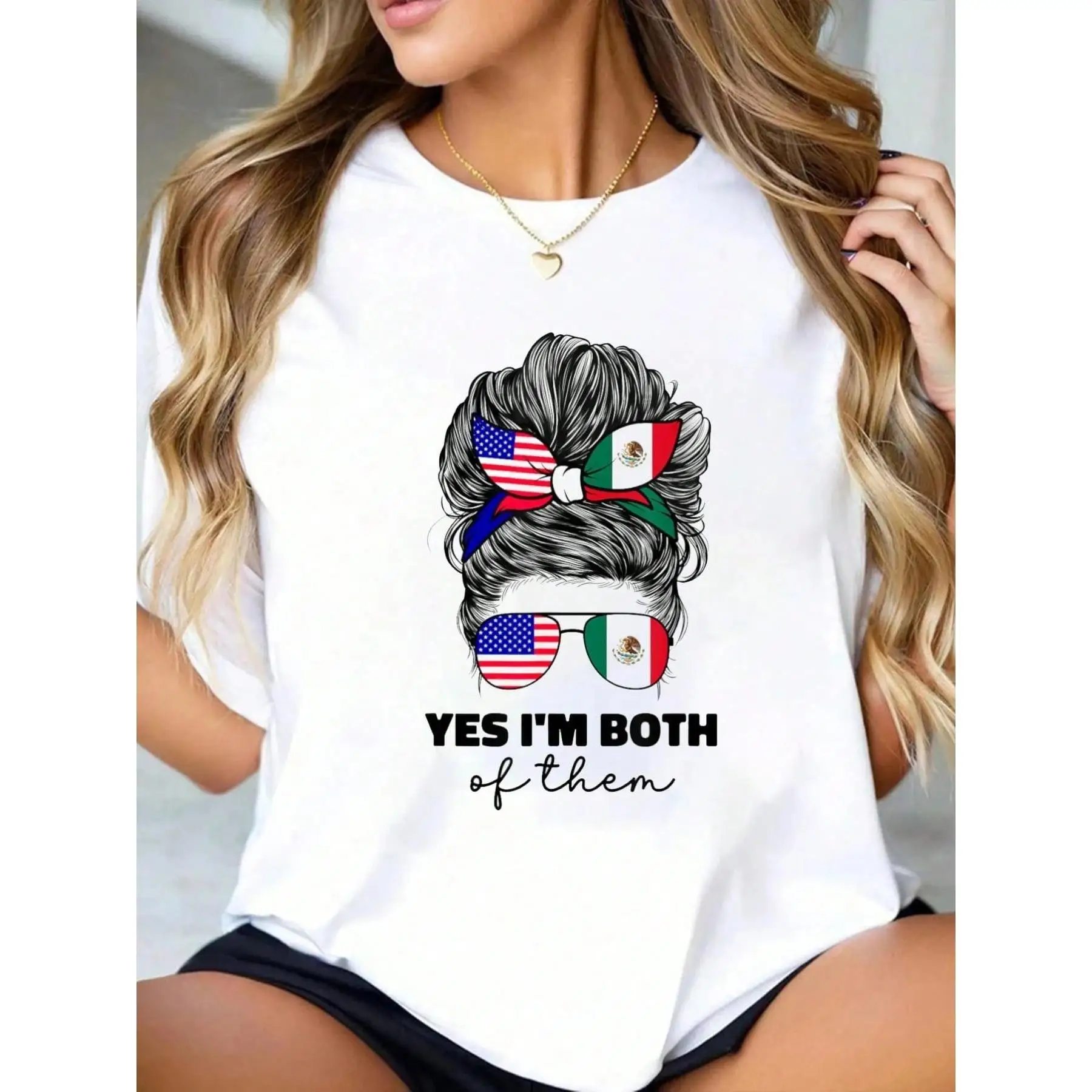 Mexico USA Flag Graphic T-Shirt Women’s Summer Top Mixed Heritage Pride Tee for Cinco de Mayo, 4th of July or Casual Wear
Mexico USA Flag Graphic T-Shirt Women’s Summer Top Mixed Heritage Pride Tee for Cinco de Mayo, 4th of July or Casual Wear
