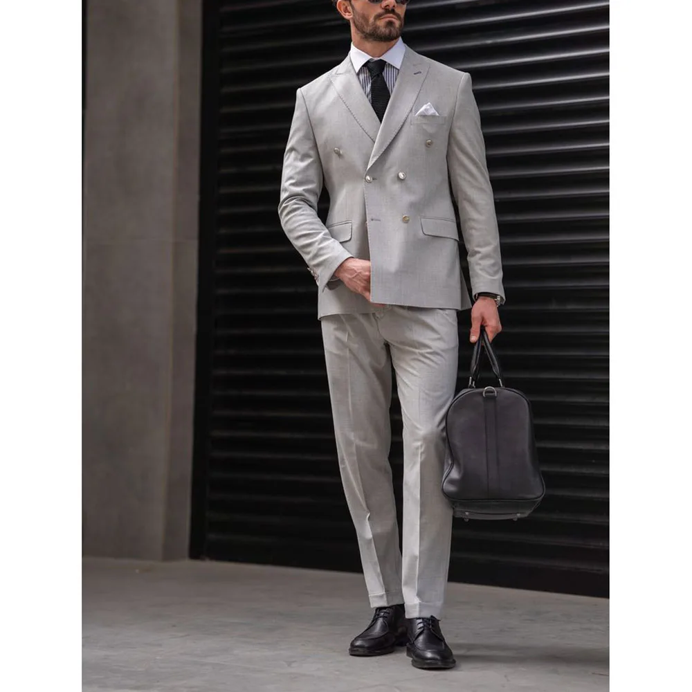 New Fashion Men Suits Grey Chic Peak Lapel Double Breasted Male Blazer with Pants Sets Casual Groom Wedding Guest 2 Pieces Set
New Fashion Men Suits Grey Chic Peak Lapel Double Breasted Male Blazer with Pants Sets Casual Groom Wedding Guest 2 Pieces Set