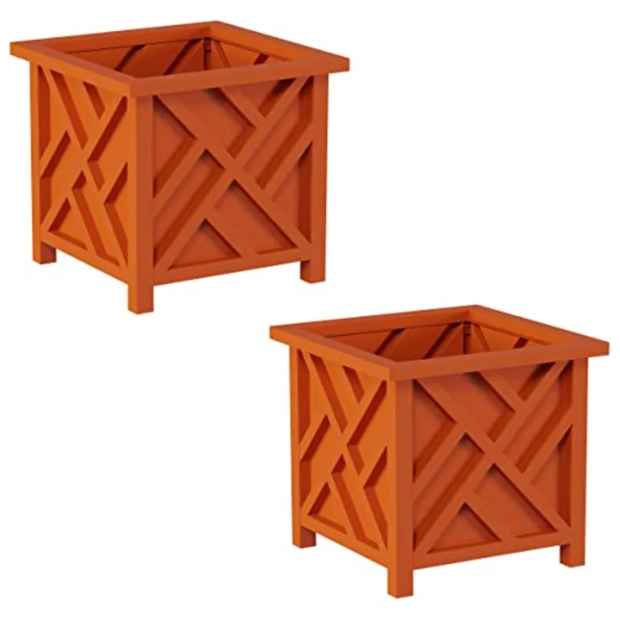 Outdoor planter box set for porch patio or garden decor; terracotta-colored lattice design; durable weather-resistant material;
Outdoor planter box set for porch patio or garden decor; terracotta-colored lattice design; durable weather-resistant material;
