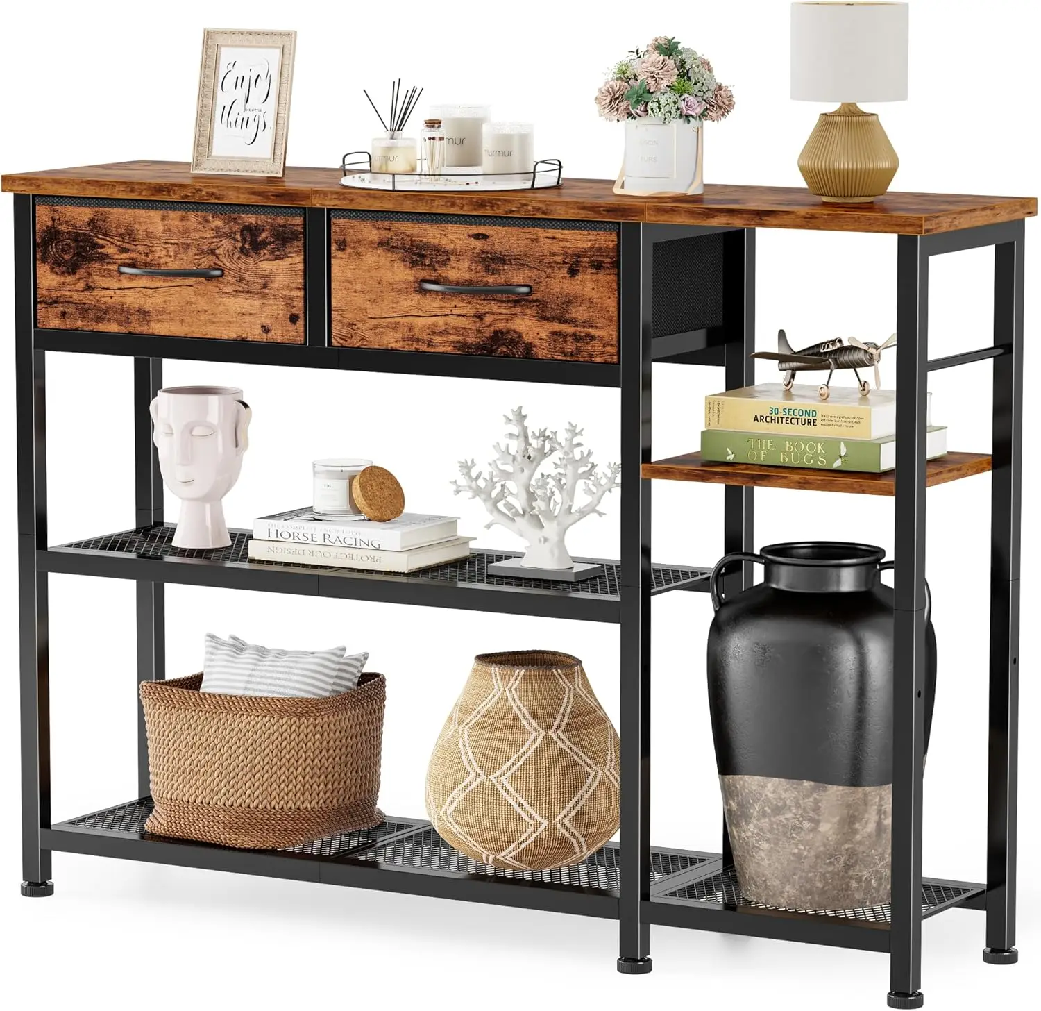 44'' Industrial Console Table with Metal Mesh Shelves, Rustic Brown Entryway Sofa Table for Shoe Storage
44'' Industrial Console Table with Metal Mesh Shelves, Rustic Brown Entryway Sofa Table for Shoe Storage