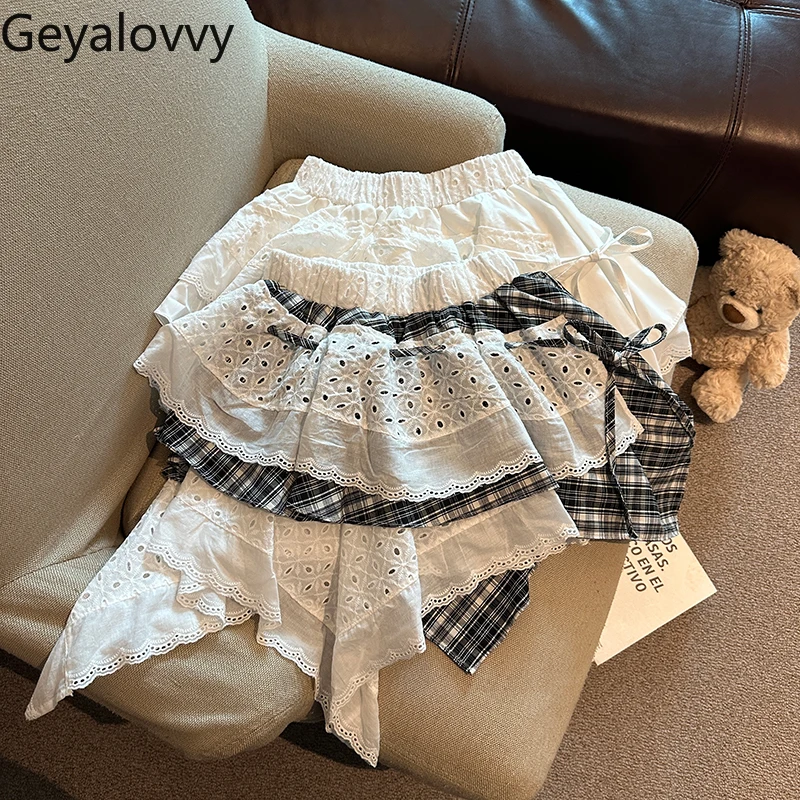 Retro Contrasting Color Plaid Lace Splicing Short Skirt Women's Summer New High Waist Irregular Anti-light A-word Mini Skirts
Retro Contrasting Color Plaid Lace Splicing Short Skirt Women's Summer New High Waist Irregular Anti-light A-word Mini Skirts