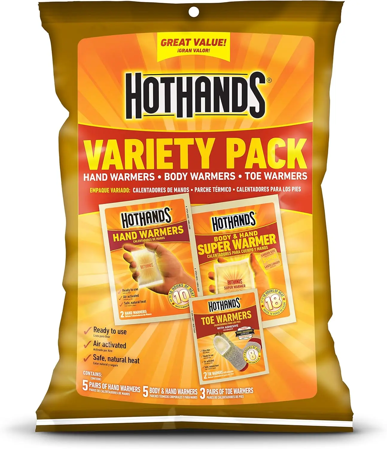 Hand, & Body Warmer Variety Pack - Long Lasting Safe Natural Odorless Air Activated Warmers
Hand, & Body Warmer Variety Pack - Long Lasting Safe Natural Odorless Air Activated Warmers