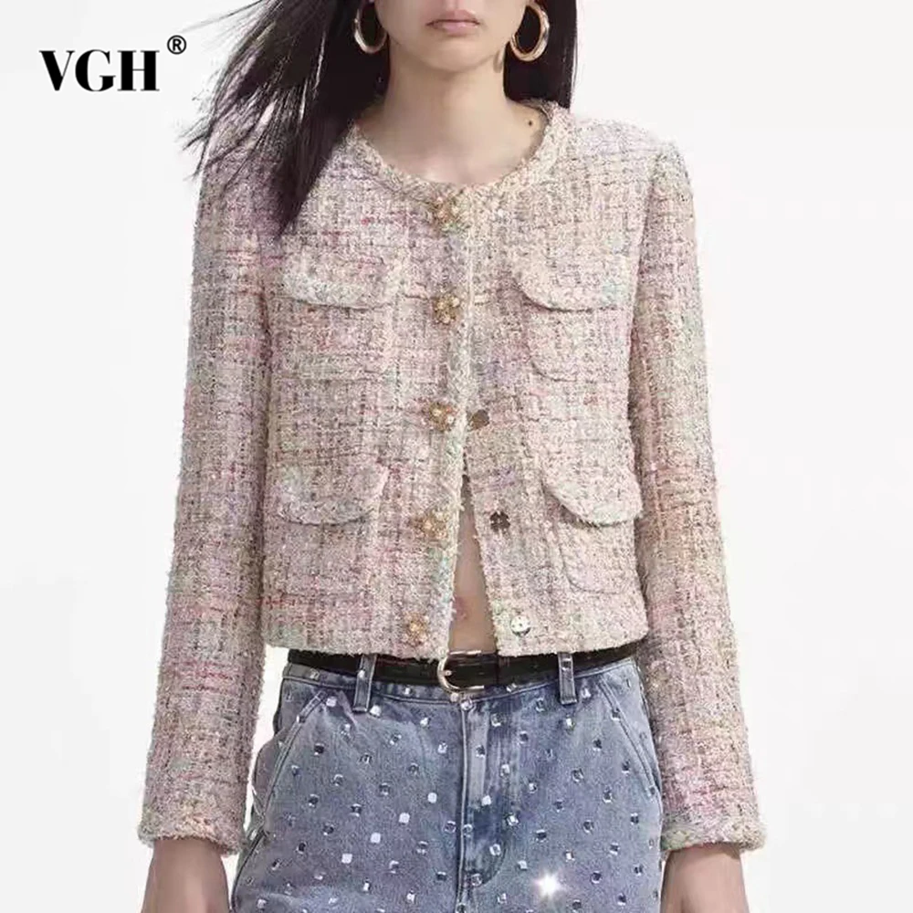 VGH Mixed Color Weave Slimming Jackets For Women Round Neck Long Sleeve Patchwork Pocket Elegant Spring Jacket Female Fashion
VGH Mixed Color Weave Slimming Jackets For Women Round Neck Long Sleeve Patchwork Pocket Elegant Spring Jacket Female Fashion