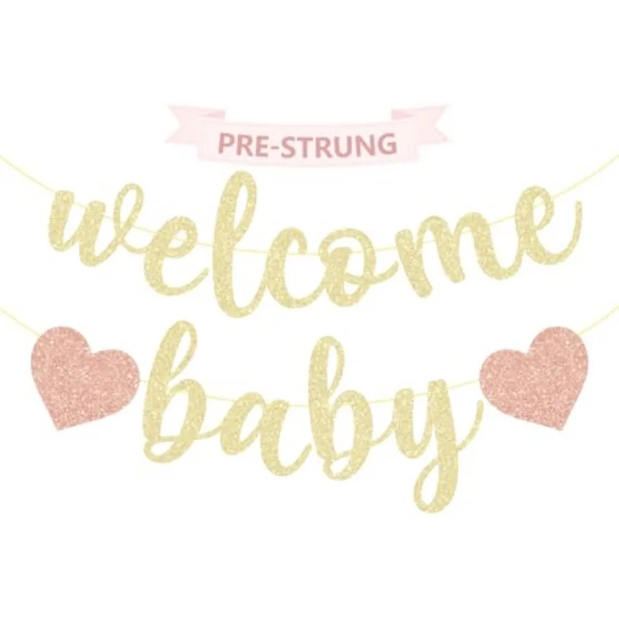 Pre-Strung Welcome Baby Banner, Champagne Gold Glitter Welcome Baby with Pink Hearts, Gender Neutral Baby Shower Banner, Welcom
Pre-Strung Welcome Baby Banner, Champagne Gold Glitter Welcome Baby with Pink Hearts, Gender Neutral Baby Shower Banner, Welcom