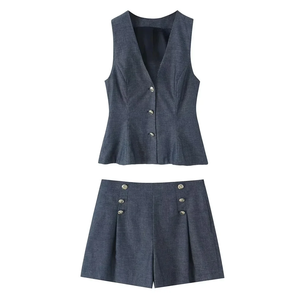 PB&ZA2025V-neck sleeveless button-down vest top + high waist straight casual pants shorts suit summer women's clothing
PB&ZA2025V-neck sleeveless button-down vest top + high waist straight casual pants shorts suit summer women's clothing