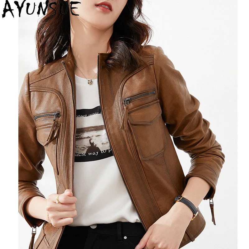 AYUNSUE Real Leather Jacket Woman Solid Retro Sheepskin Short Outerwears Casual Long Sleeve Tops for Woman Clothes Spring Autumn
AYUNSUE Real Leather Jacket Woman Solid Retro Sheepskin Short Outerwears Casual Long Sleeve Tops for Woman Clothes Spring Autumn
