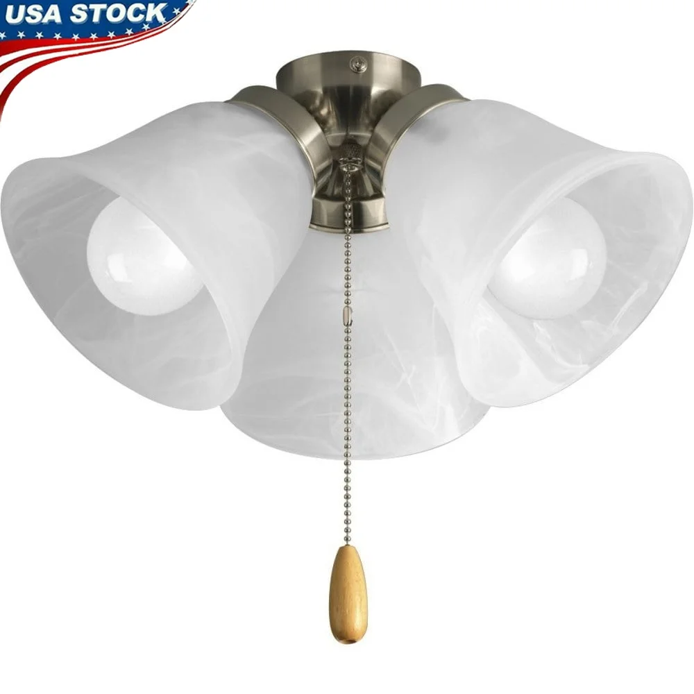 3 Light Ceiling Fan Light Kit Brushed Nickel Finish Energy Efficient LED Bulbs Universal Shade Included Quick Connect Wiring
3 Light Ceiling Fan Light Kit Brushed Nickel Finish Energy Efficient LED Bulbs Universal Shade Included Quick Connect Wiring