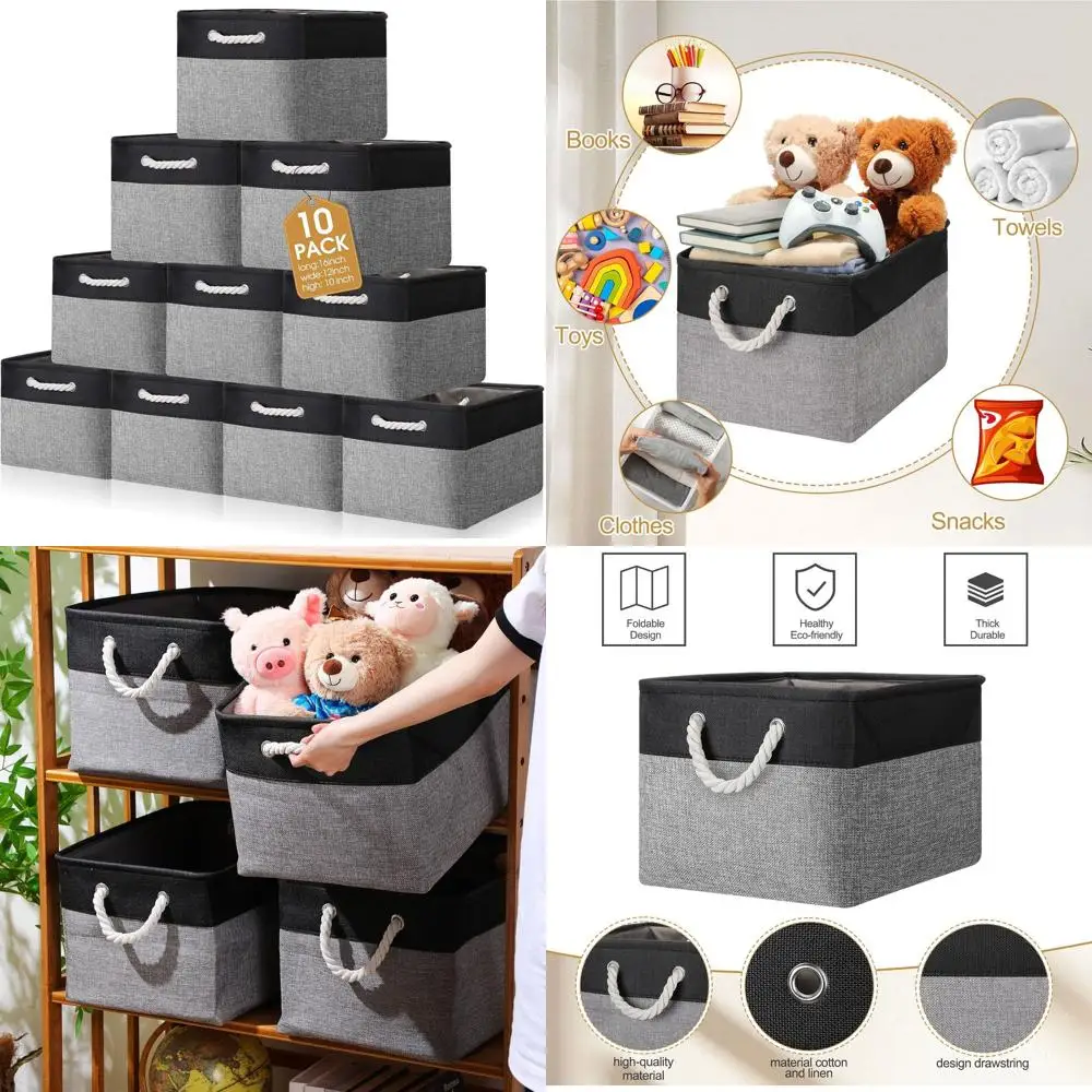 Large Collapsible Fabric Storage Baskets with Handles for Organizing Shelves, Toys, and Clothes - Black & Gray, 16x12x10 Inches
Large Collapsible Fabric Storage Baskets with Handles for Organizing Shelves, Toys, and Clothes - Black & Gray, 16x12x10 Inches