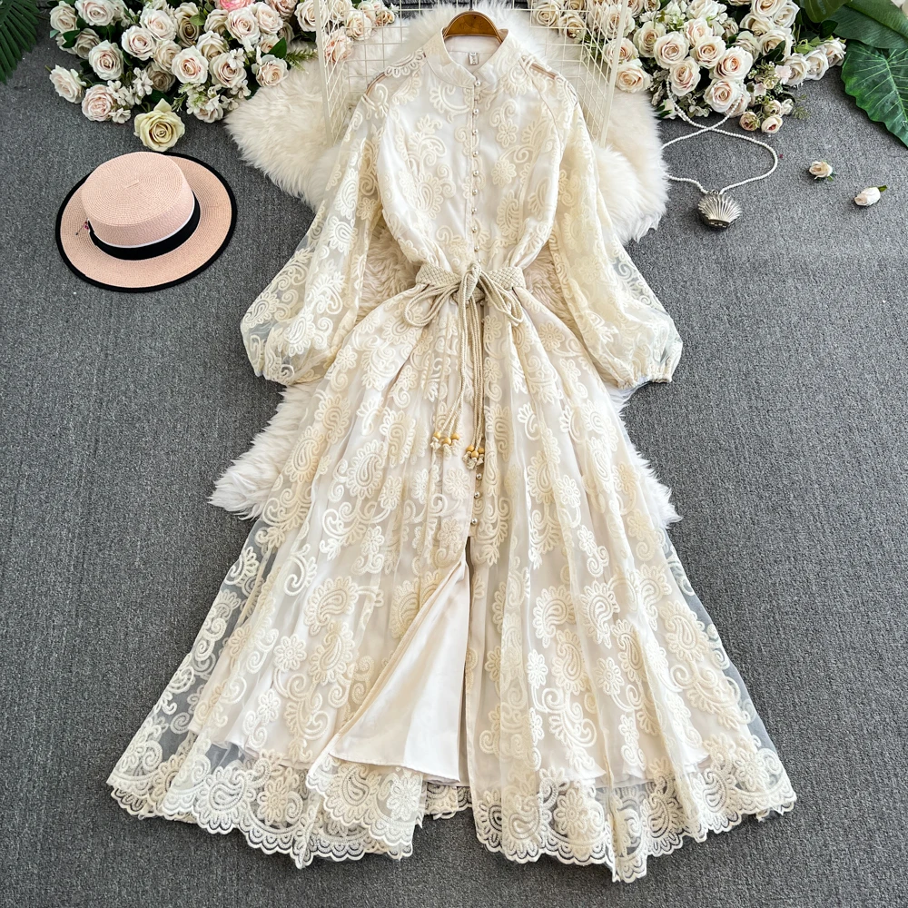 French Elegant Flower Hollow Out Embroidery Dress Long Sleeve Single-breasted Lace Long Dress Spring Maxi Dresses
French Elegant Flower Hollow Out Embroidery Dress Long Sleeve Single-breasted Lace Long Dress Spring Maxi Dresses