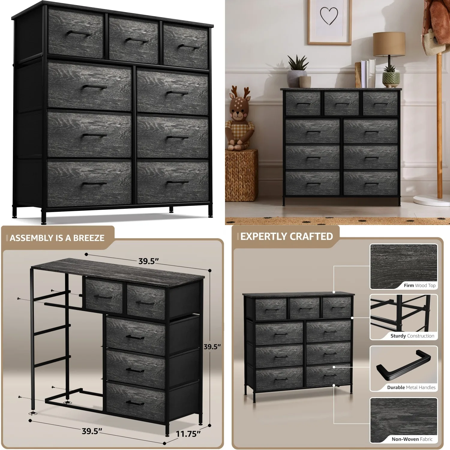 Dresser with 9 Faux Wood Drawers - Storage Unit Organizer Chest for Clothes - Bedroom, Hallway, Living Room,, Customized
Dresser with 9 Faux Wood Drawers - Storage Unit Organizer Chest for Clothes - Bedroom, Hallway, Living Room,, Customized