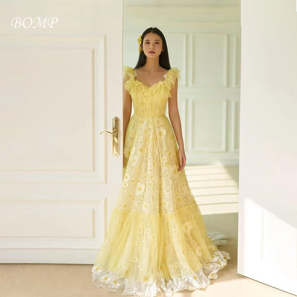 BOMP Elegant Yellow Wedding Dress Sweetheart Flowers Applique A-Line Floor Length Tulle Korea Photo Shoot Bridal Gown Customized
BOMP Elegant Yellow Wedding Dress Sweetheart Flowers Applique A-Line Floor Length Tulle Korea Photo Shoot Bridal Gown Customized