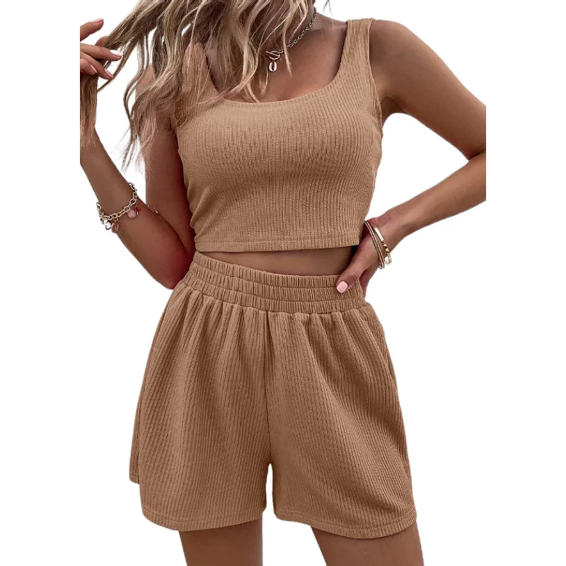 Summer Women's Knitted Sleeveless Tracksuits Casual Solid Sleeveless Tank Tops And Shorts Two Piece Sets 
Summer Women's Knitted Sleeveless Tracksuits Casual Solid Sleeveless Tank Tops And Shorts Two Piece Sets