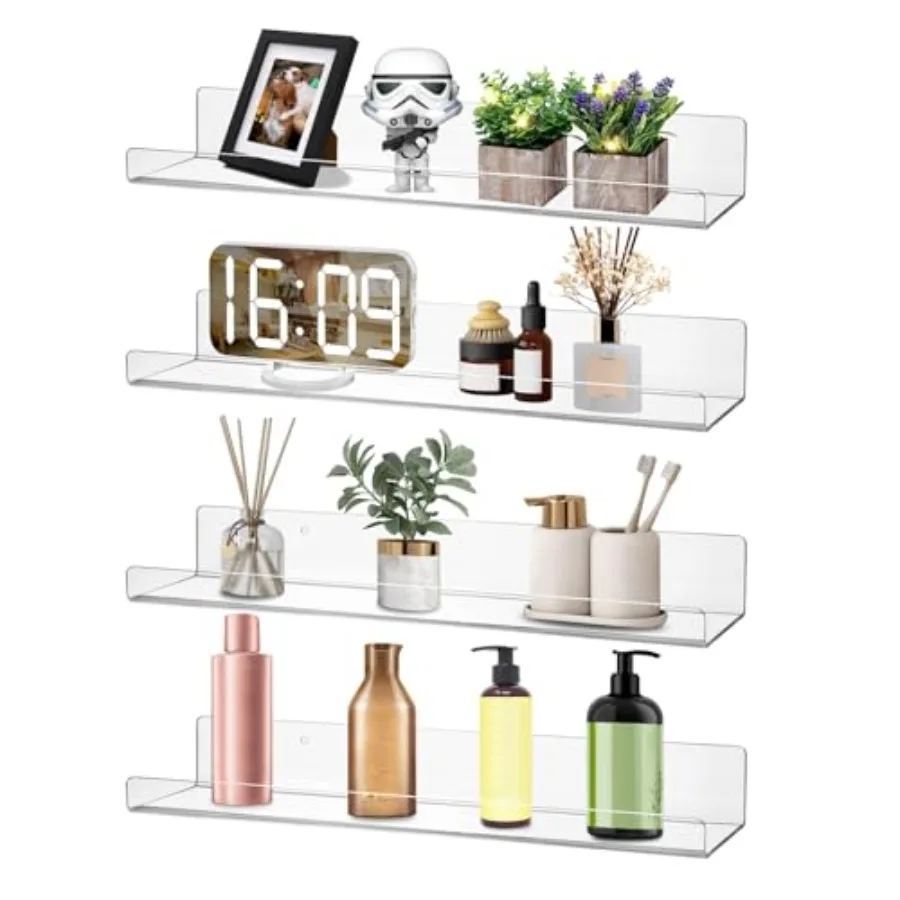 4 Pack Acrylic Shelves for Wall, 15" Clear Acrylic Floating Shelves for Bathroom Bedroom, Invisible Bookshelf Wall Ledge Storag
4 Pack Acrylic Shelves for Wall, 15" Clear Acrylic Floating Shelves for Bathroom Bedroom, Invisible Bookshelf Wall Ledge Storag