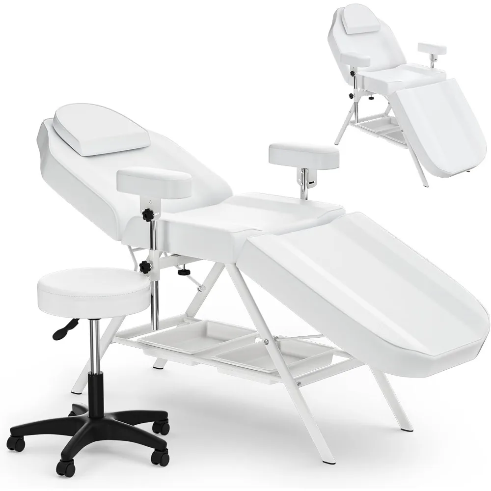 Facial Bed Adjustable Tattoo Chair with Stool Esthetician Bed Multi-use Massage Table Professional Spa Chair with 2 Storage Tray
Facial Bed Adjustable Tattoo Chair with Stool Esthetician Bed Multi-use Massage Table Professional Spa Chair with 2 Storage Tray