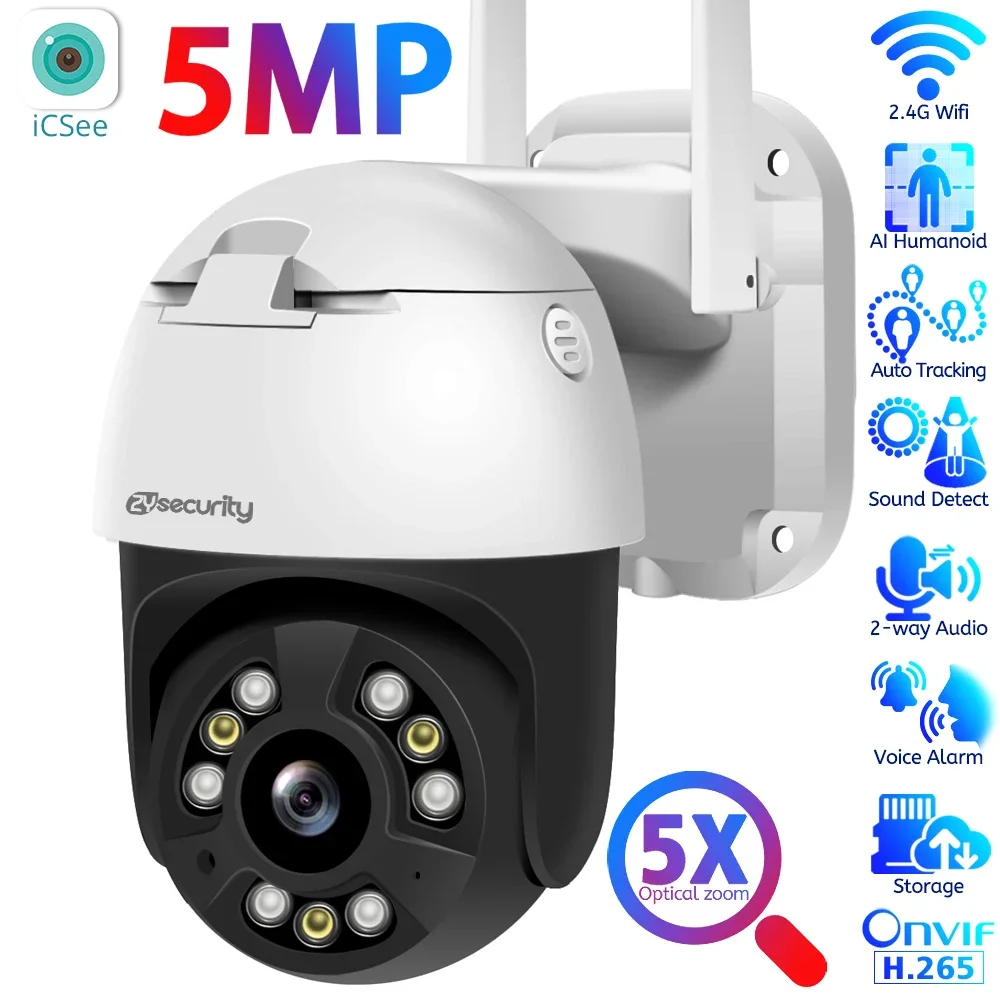 5MP IP Camera External 5X Optical Zoom Auto Tracking PTZ Color Night Vision Wireless Speed Dome Audio Video Surveillance Cameras
5MP IP Camera External 5X Optical Zoom Auto Tracking PTZ Color Night Vision Wireless Speed Dome Audio Video Surveillance Cameras