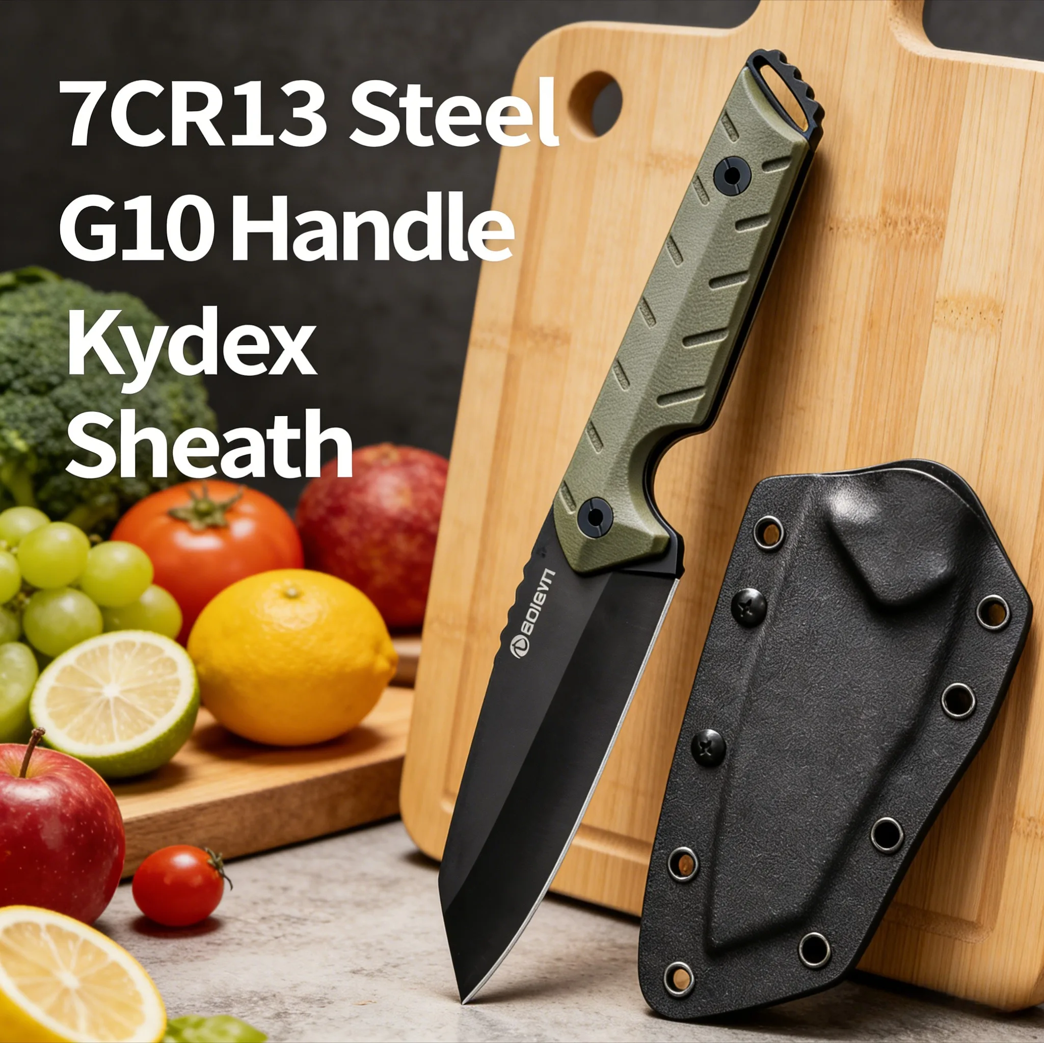 7CR13 Stainless Steel Kitchen Knife with G10 Handle & KYDEX Sheath, Sharp Chef Knife for Home Cooking & Professional Use
7CR13 Stainless Steel Kitchen Knife with G10 Handle & KYDEX Sheath, Sharp Chef Knife for Home Cooking & Professional Use