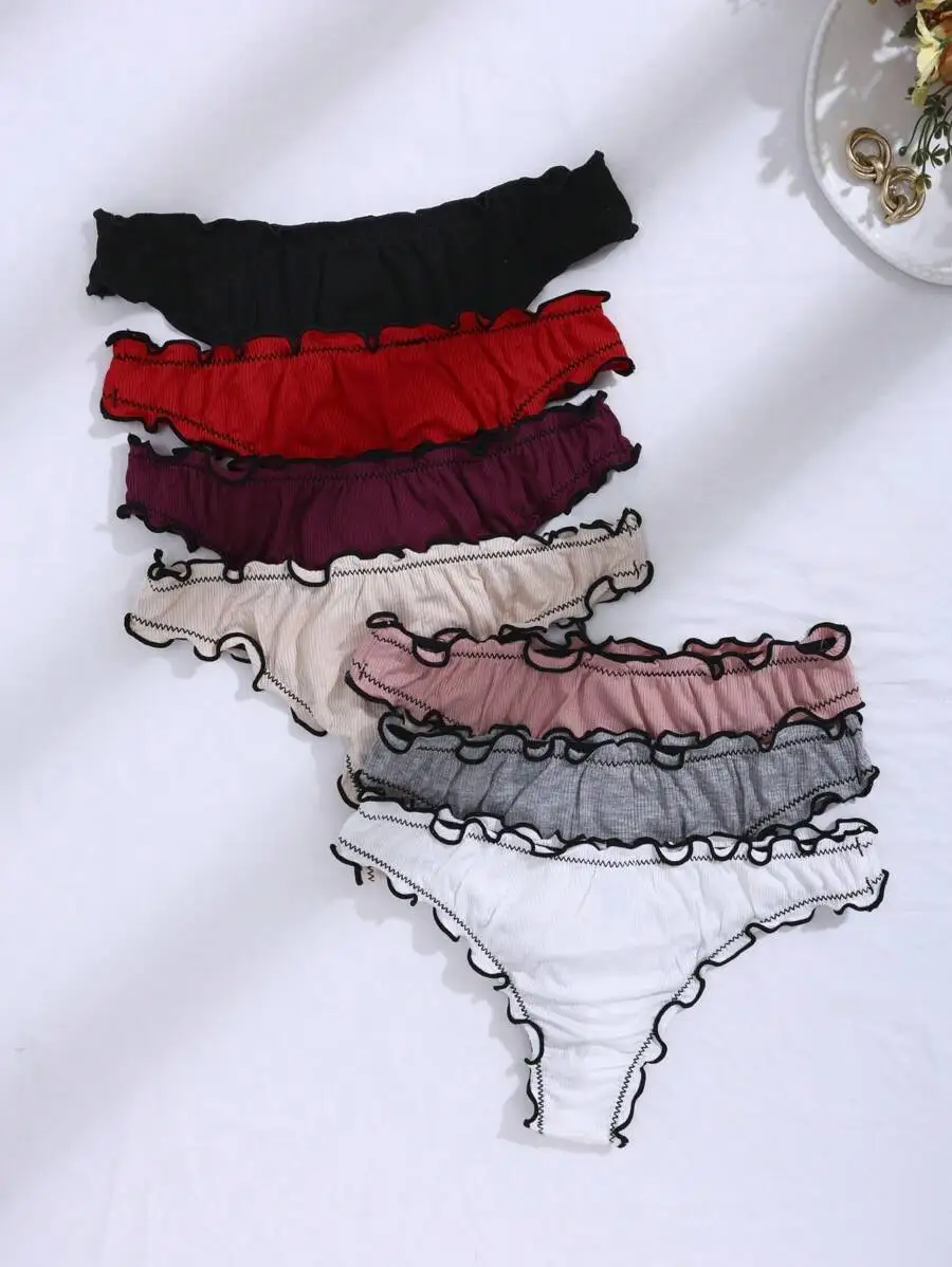7pcs Women Casual Briefs With Ruffle Edge And Bowknot Decor For Daily Wear
7pcs Women Casual Briefs With Ruffle Edge And Bowknot Decor For Daily Wear