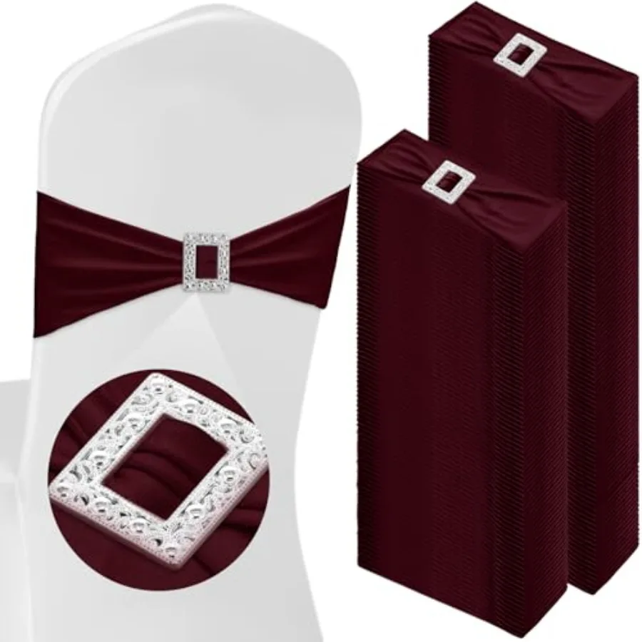 150 Pcs Spandex Chair Sashes with Square Buckle Slider Stretch Chair Cover Band Universal Elastic Ties Straps Bows for Wedding
150 Pcs Spandex Chair Sashes with Square Buckle Slider Stretch Chair Cover Band Universal Elastic Ties Straps Bows for Wedding