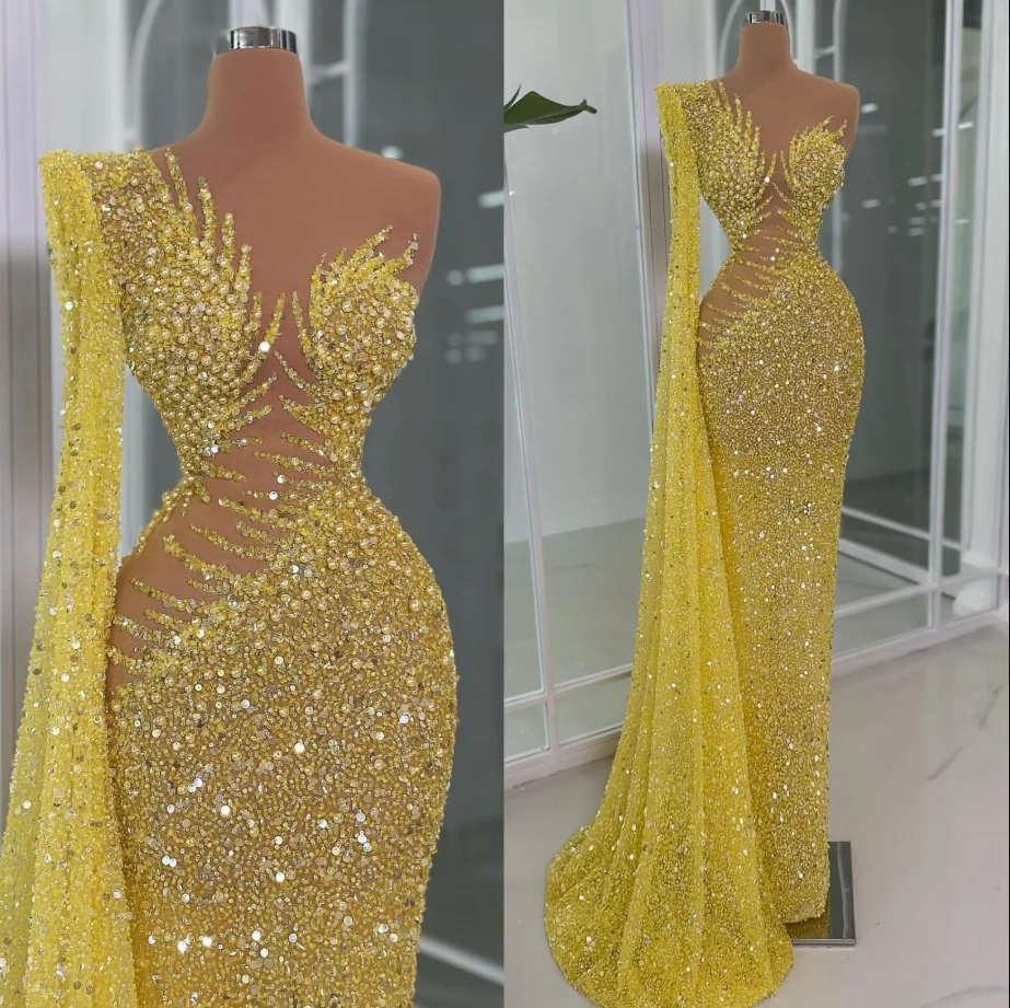 Elegant Mermaid Evening Dress One-Shoulder Sleeveless Crystal Pearls Party Prom Special Occasion Bridal Gowns Customized
Elegant Mermaid Evening Dress One-Shoulder Sleeveless Crystal Pearls Party Prom Special Occasion Bridal Gowns Customized