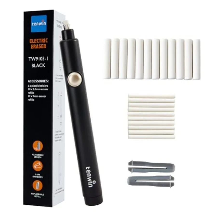 Battery Operated Pencil Eraser, Electric Eraser Kit with 2 Different Eraser Sizes, Ideal for Sketching, Drafting, Drawing
Battery Operated Pencil Eraser, Electric Eraser Kit with 2 Different Eraser Sizes, Ideal for Sketching, Drafting, Drawing