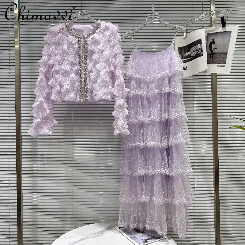 2026 Spring and Summer New High-end Luxury Rhinestone-trimmed Chiffon Jacket + Tiered Slip Dress Elegant Women's Clothes
2026 Spring and Summer New High-end Luxury Rhinestone-trimmed Chiffon Jacket + Tiered Slip Dress Elegant Women's Clothes