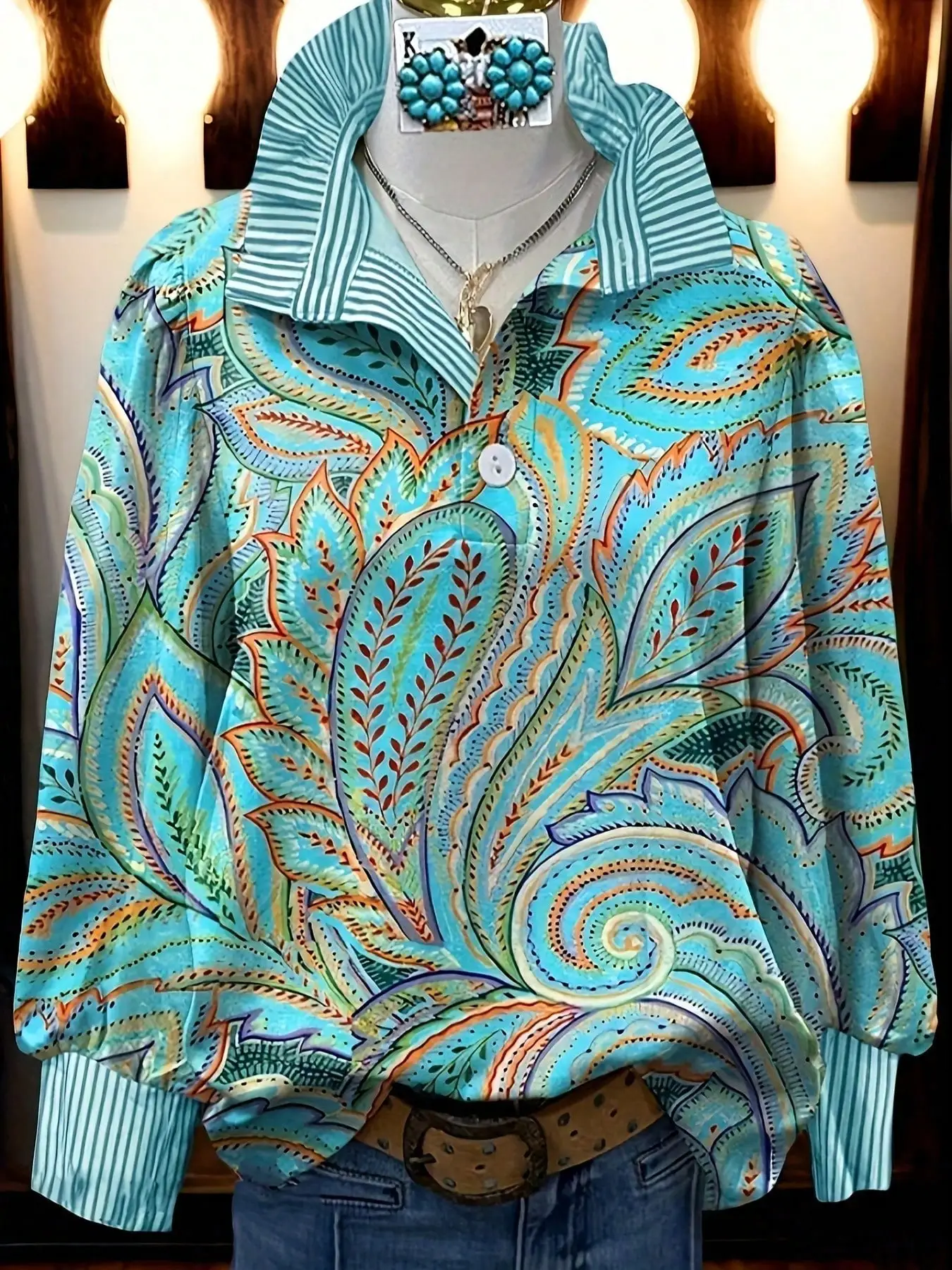 Boho Turquoise Floral Paisley Print Long Sleeve Loose Top
Boho Turquoise Floral Paisley Print Long Sleeve Loose Top