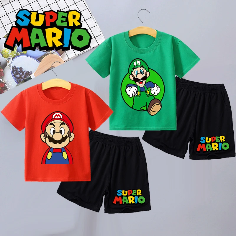 Super Mario Kid T-shirt Shorts Set Cotton Boys Girls Clothes Fashion Round Neck Children Clothing Kawaii Cartoon Animes Portwear
Super Mario Kid T-shirt Shorts Set Cotton Boys Girls Clothes Fashion Round Neck Children Clothing Kawaii Cartoon Animes Portwear