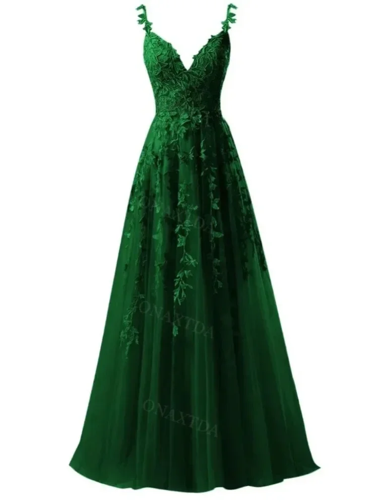 Elegant Temperament Lace Sling V Neck Evening Dress Slim Fit A-Line Princess Vestidos Solid Floral Appliques Mesh Tiered Robe
Elegant Temperament Lace Sling V Neck Evening Dress Slim Fit A-Line Princess Vestidos Solid Floral Appliques Mesh Tiered Robe