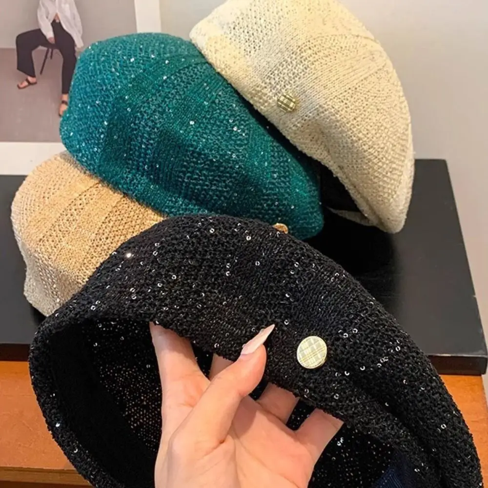 Elegant Breathable Sequin Beret Hat Hollowed Out Japanese Style Weave Hat Thin Fashionable Crochet Knitted Cap Beach
Elegant Breathable Sequin Beret Hat Hollowed Out Japanese Style Weave Hat Thin Fashionable Crochet Knitted Cap Beach