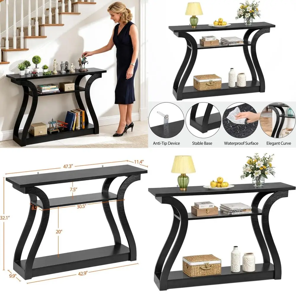 3-Tier Storage Entryway Table, Narrow Sofa Table for Living Room, Hallway, and Near Couch (Black)
3-Tier Storage Entryway Table, Narrow Sofa Table for Living Room, Hallway, and Near Couch (Black)
