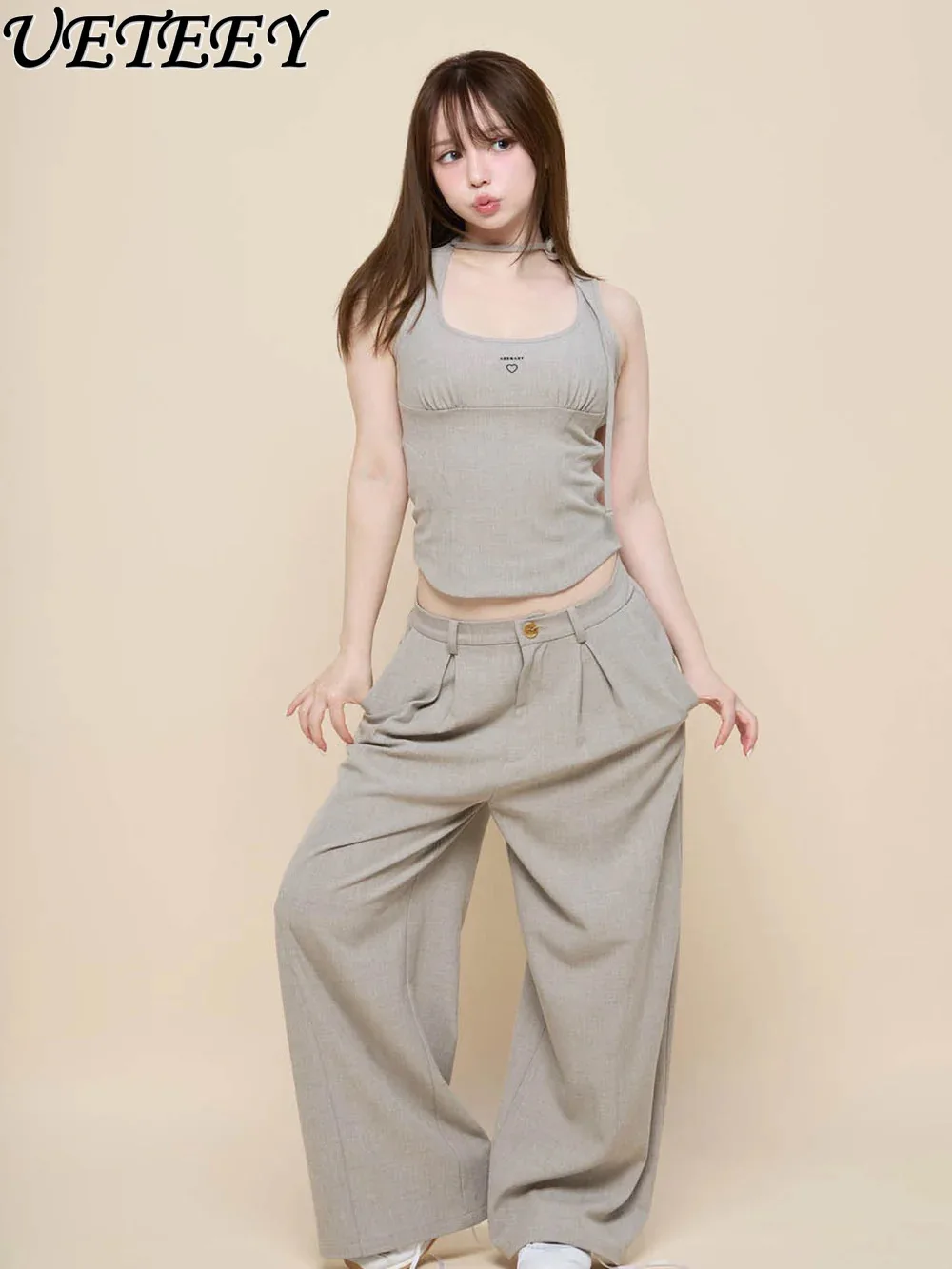 Japanese Style Sleeveless Lace-up Vest Top + Wide-leg Pants Set 2025 Summer New Niche Designer Design Pants Women Two Peice Sets
Japanese Style Sleeveless Lace-up Vest Top + Wide-leg Pants Set 2025 Summer New Niche Designer Design Pants Women Two Peice Sets