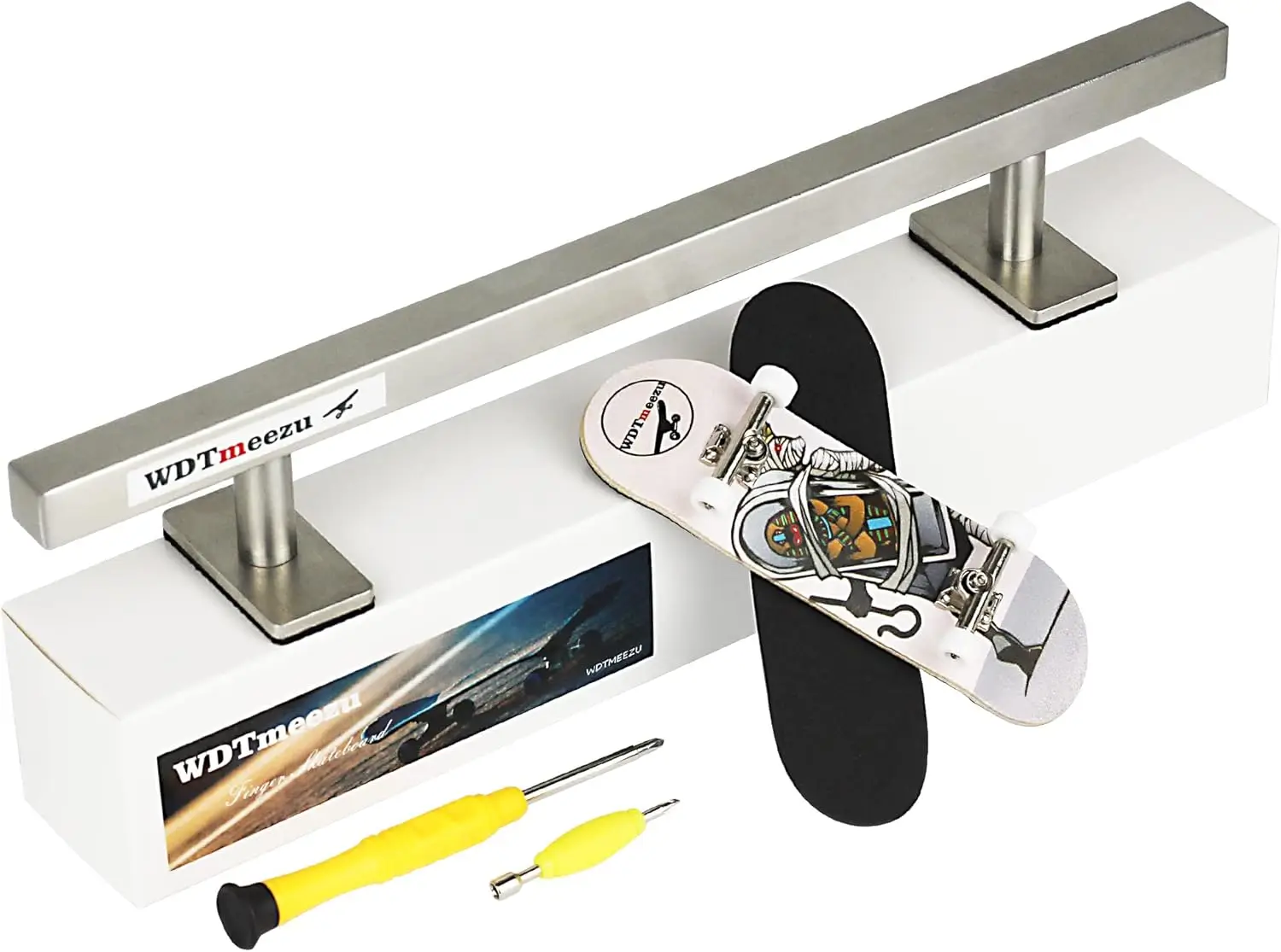 Metal Fingerboard Rail & Wood Deck Set – 10" Stainless Steel, Bearing Wheels, Assembly Tools
Metal Fingerboard Rail & Wood Deck Set – 10" Stainless Steel, Bearing Wheels, Assembly Tools