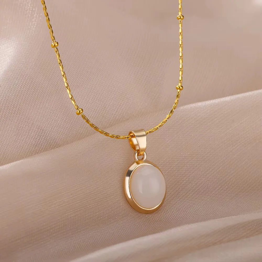 Oval Cat’s Eye Pendant Titanium Steel Necklace – Minimalist, Luxe Clavicle Chain
Oval Cat’s Eye Pendant Titanium Steel Necklace – Minimalist, Luxe Clavicle Chain