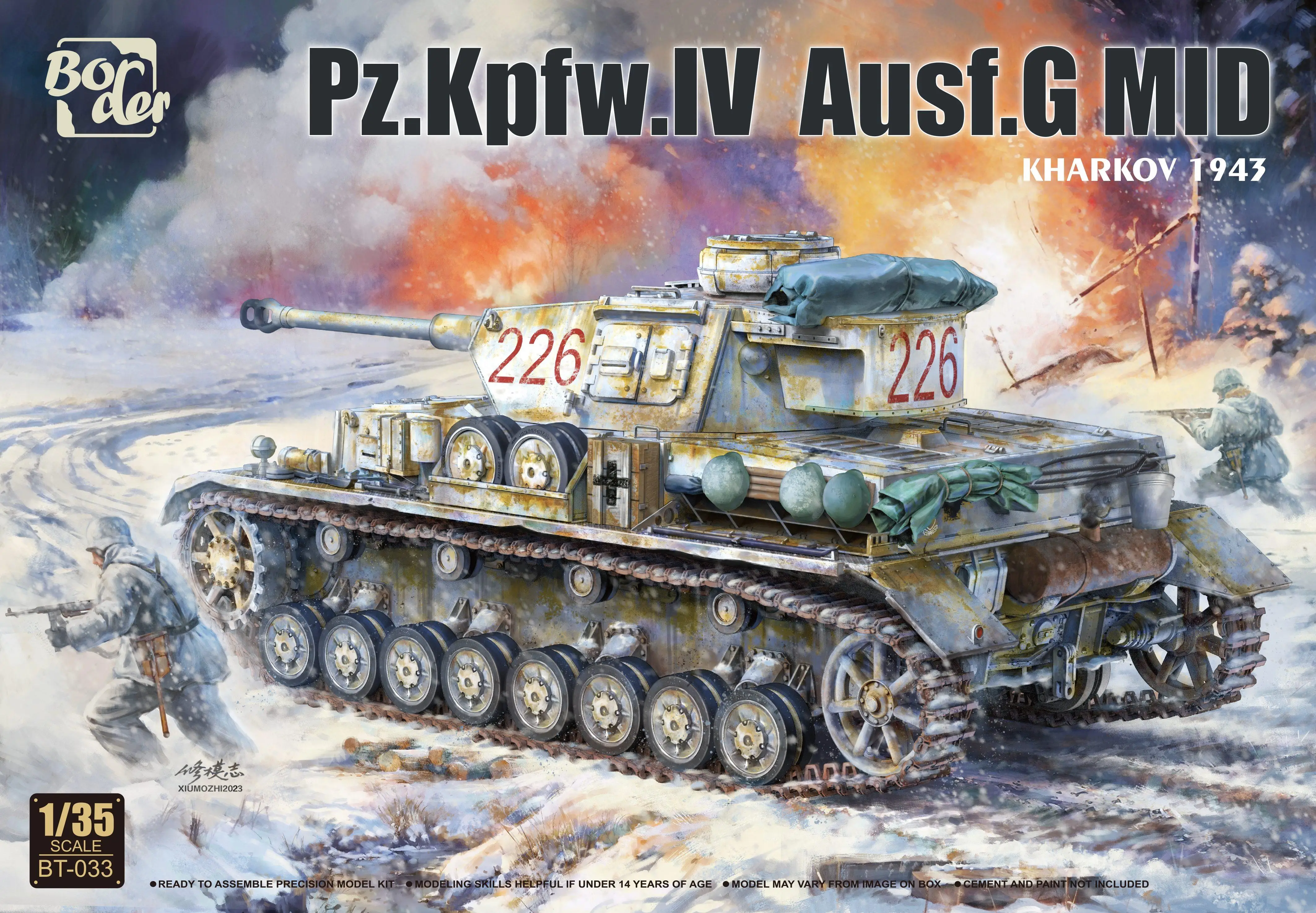 Border BT-033 1/35 Scale Pz.Kpfw. IV Ausf. G 7.pz. Rgt Средний Харьков 1943 модельный комплект
Border BT-033 1/35 Scale Pz.Kpfw. IV Ausf. G 7.pz. Rgt Средний Харьков 1943 модельный комплект