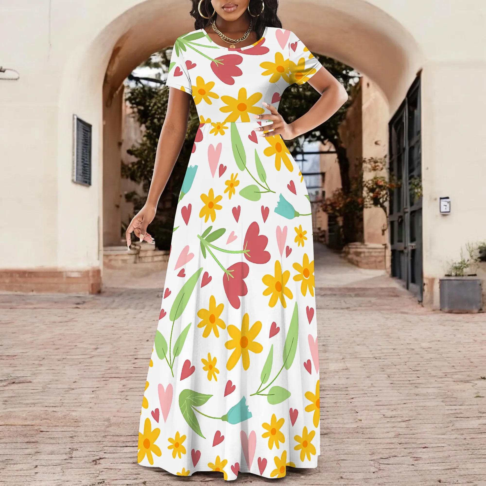 Cute Heart and Flower Print Maxi Dress for Women Short Sleeve Summer Holiday Loose Casual Long Dress
Cute Heart and Flower Print Maxi Dress for Women Short Sleeve Summer Holiday Loose Casual Long Dress