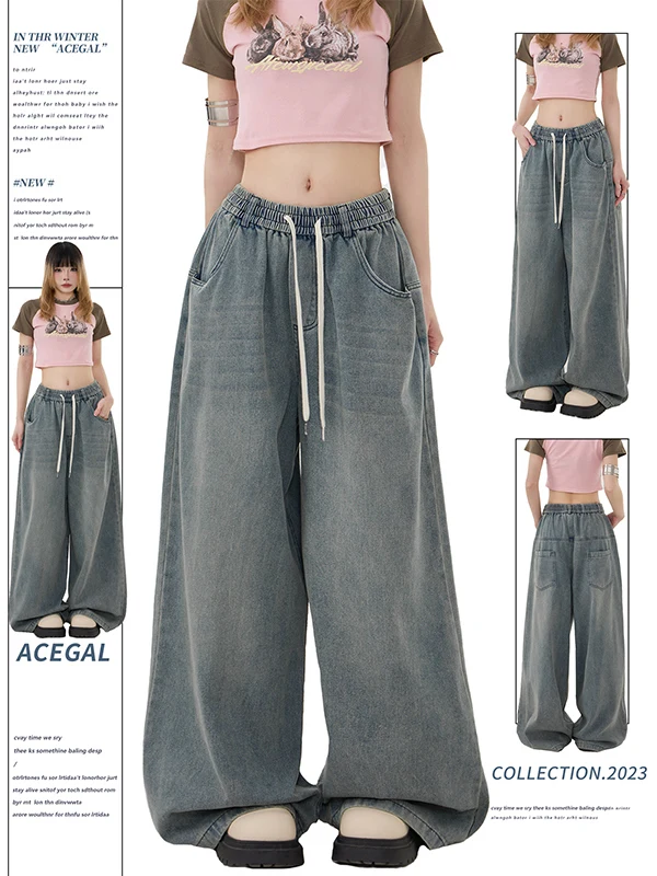 American Retro Blue Wide Leg Denim Jeans Trendy Drawstring Large Size Straight Leg High Street Casual Pants Women's Jeans
American Retro Blue Wide Leg Denim Jeans Trendy Drawstring Large Size Straight Leg High Street Casual Pants Women's Jeans