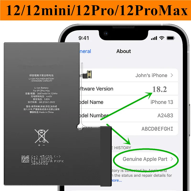 Batterys for iPhone 12 Pro Max 12 Mini Settings IOS 18 No Pop-up Message No Welding Required & Tag-on Health 100% Genuine Parts
Batterys for iPhone 12 Pro Max 12 Mini Settings IOS 18 No Pop-up Message No Welding Required & Tag-on Health 100% Genuine Parts