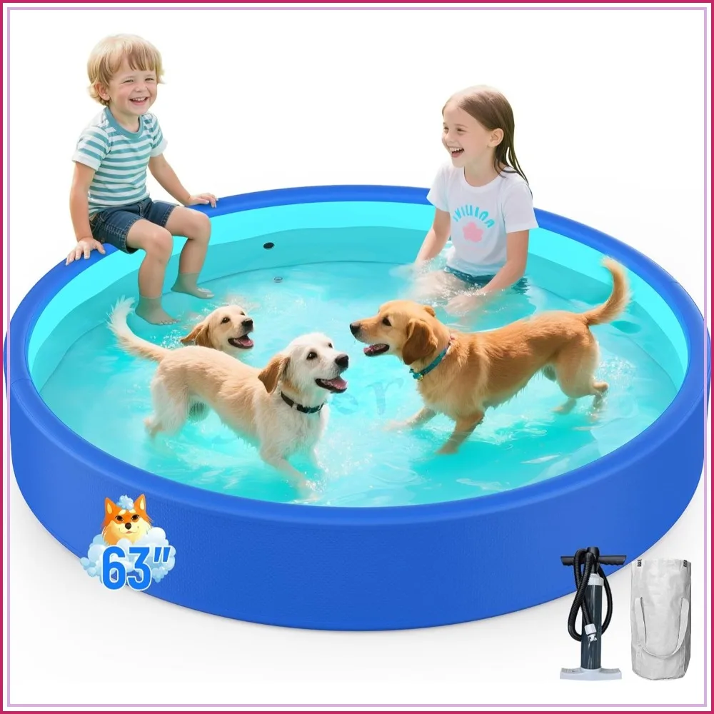 63" Drop-Stitch Foldable Dog Pool, Military-Grade Thickened PVC, Ultra-Rigid Collapsible Heavy Duty Pet Bath Tub for Small to Large Dogs
63" Drop-Stitch Foldable Dog Pool, Military-Grade Thickened PVC, Ultra-Rigid Collapsible Heavy Duty Pet Bath Tub for Small to Large Dogs