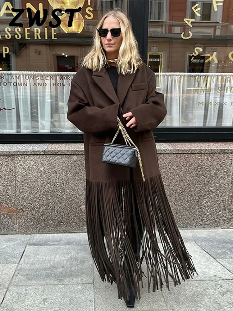 Fashion Tassel Hem Women's Coat Autumn Winter Turndown Collar Long Sleeve Female Overcoat 2024 Brown High Street Lady Outwear
Fashion Tassel Hem Women's Coat Autumn Winter Turndown Collar Long Sleeve Female Overcoat 2024 Brown High Street Lady Outwear